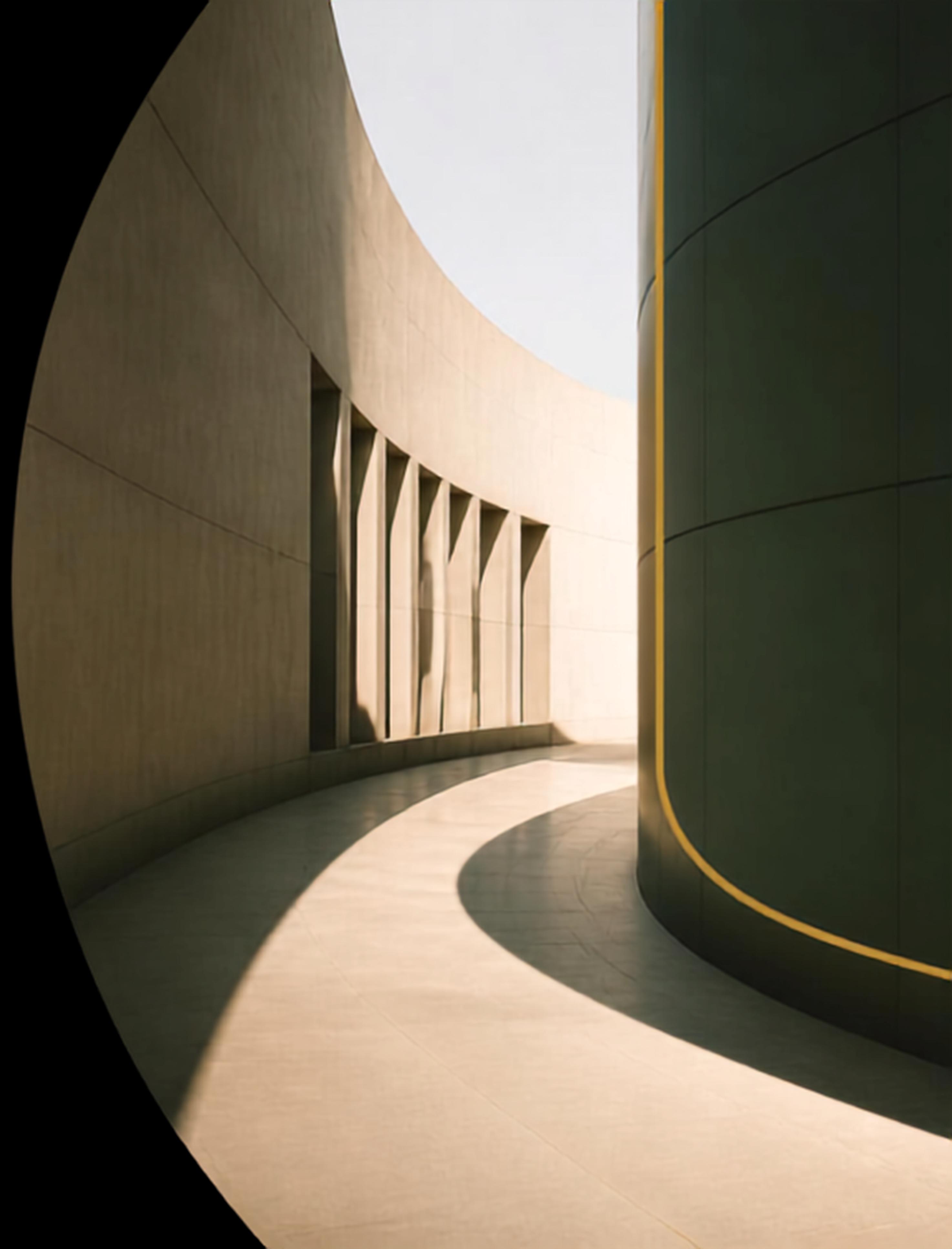 Curved passage with light and shadow